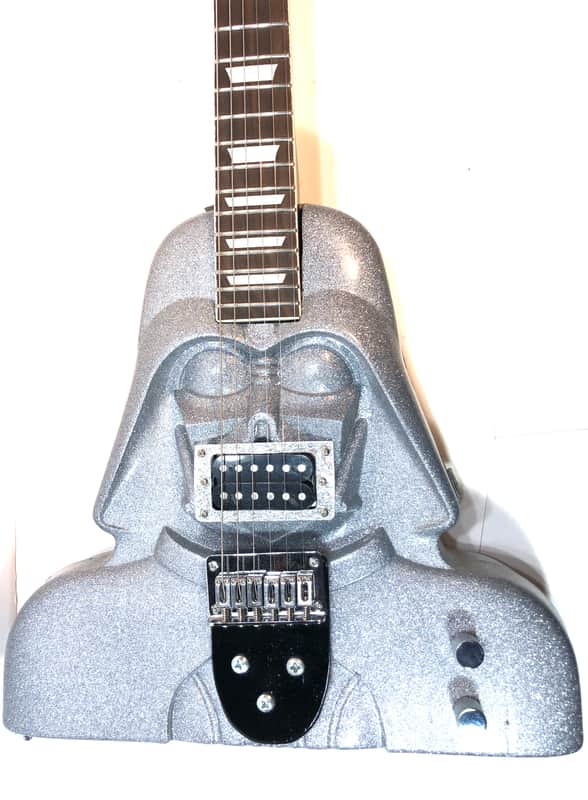 Electric guitar made out of a vintage Darth Vader action figure case Star Wars heavy metal guitar The Sith Sparklecaster 2022 Silver sparkle image 1
