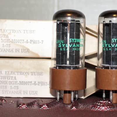 SYLVANIA JAN 5Y3WGTA 5Y3GT PERFECT MATCH PAIR BLACK PLATE HALO GETTER NOS+ NIB MINTY VINTAGE 1975 image 1