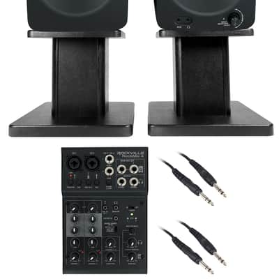 (2) Rockville ASM4 4" Studio Monitor/Computer Speakers w/Bluetooth+Mixer+Stands image 1
