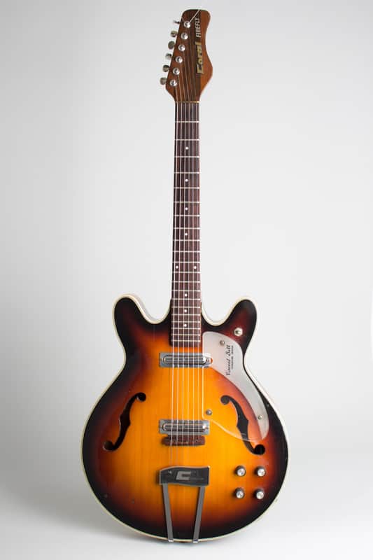 Coral  Vincent Bell Firefly F2N6 Thinline Hollow Body Electric Guitar (1967), ser. #058419, grey chipboard case. image 1