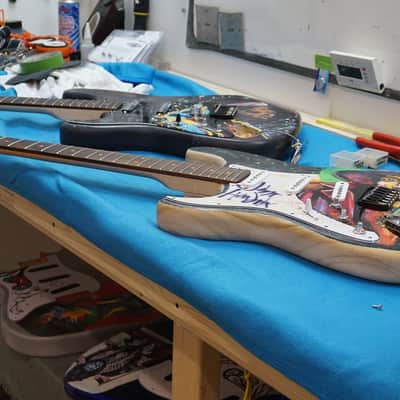 Unique Custom Jimi Hendrix hand painted guitar left handed stratocaster black & natural wood image 5
