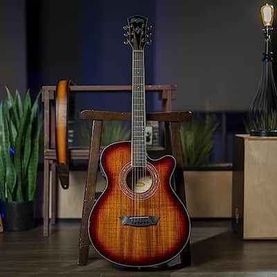 Washburn Festival Series Cutaway Mini Jumbo Acoustic/Electric Guitar, Koa Burst (EA55G-A-U) image 6