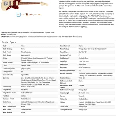 Fender Vintera '60s Jazzmaster Olympic White with Pau Ferro Fretboard image 19