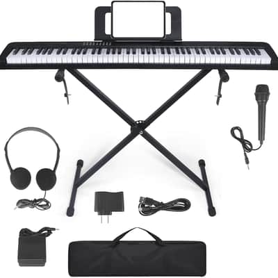 88 Key Piano Keyboard, Electric Piano with Semi Weighted Keys, Keyboard Piano with Sustain Pedal, Power Supply, Stand, Carrying Case, Headphones, USB-MIDI Compatibility, for Beginner Adults
