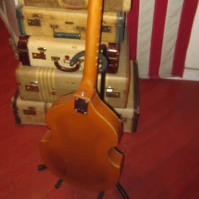 Vintage circa 1969 Teisco EKO Violin Bass Copy Natural Finish w/ Gig Bag image 5