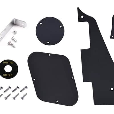 Jiayouy 1 Set 1Ply Electric Guitar Pickguard Scratch Plate Backplate Switch Covers with Silver Bracket for Gibson Les Paul Style Guitar Replacement Black image 1