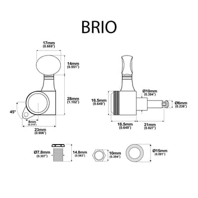 Brio Pro Left-Handed Locking Tuners — 6-in-Line | 18:1 Ratio | Vintage Oval Buttons - Black image 6