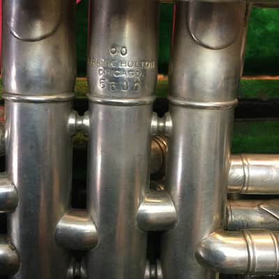 Antique Holton Shepherds Crook Cornet 1930 Silver with multiple tuning slides image 4