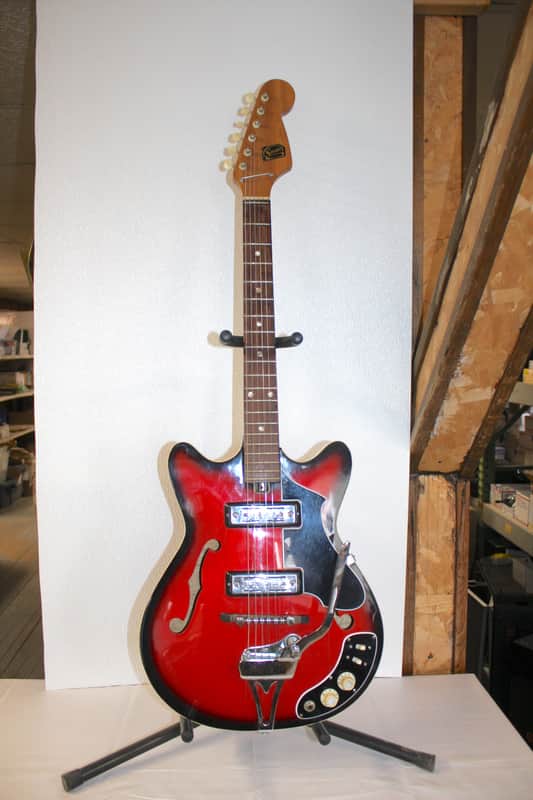 Vintage 1960's Sorrento Red Sunburst Hollow Body Electric Guitar With Gig Bag image 1
