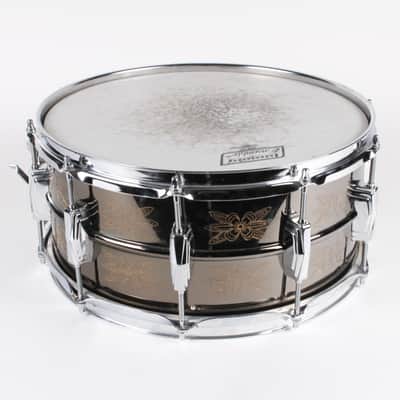 Ludwig No. 451 Engraved Black Beauty 6.5x14" Brass Snare Drum with Rounded Blue/Olive Badge 1979 - 1980