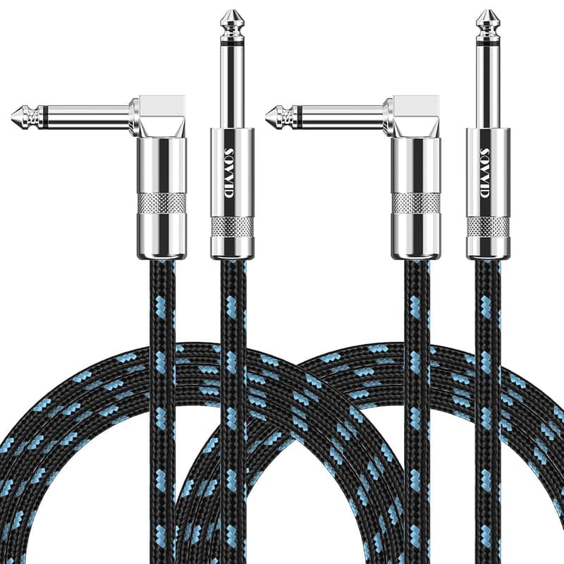 10FT 2 Pack Instrument Cable - Electric & Bass Guitar, Keyboard, AMP Cord - 1/4 Inch Right Angle Black & Blue image 1