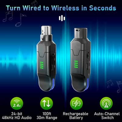 2.4GHz Wireless Microphone System 4-Channel XLR Transmitter & Receiver Dynamic/Phantom-Powered Condenser Mics Adapter for Systems, Live Sound, Audio Mixer, Church, Studio image 2