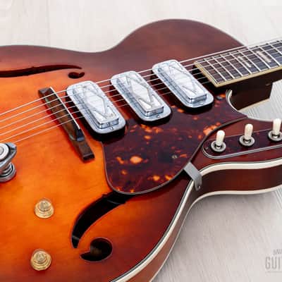 1965 Silvertone 1454 Vintage Hollowbody Electric Guitar, Harmony USA w/ DeArmond Gold Foils, Case image 6