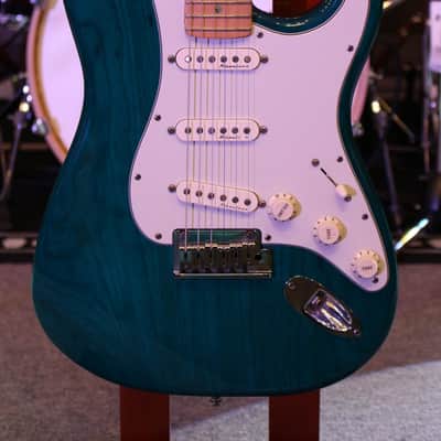 Used Fender American Deluxe Stratocaster Electric Guitar, Ash Body, Teal Transparent w/ Case image 2