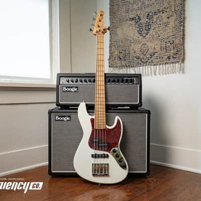 Gregg Guitars PJ5 Bass in Olympic White with an Chambered Ash Body and Roasted Flamed Maple Neck image 1