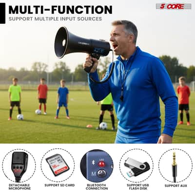 5 Core Megaphone 50W Bluetooth Rechargeable Bullhorn 1100 Yards Loud Siren for Soccer Baseball Coach image 5