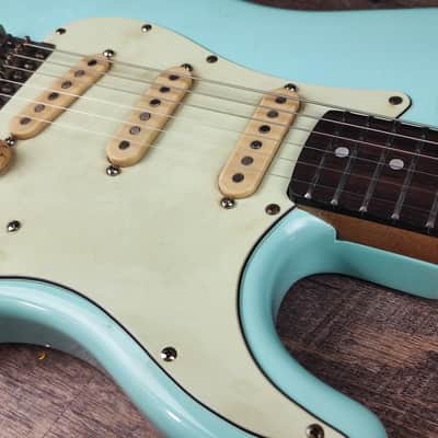 MyDream Partcaster Custom Built - Relic Sonic Blue with Matching Headstock JM635 image 4