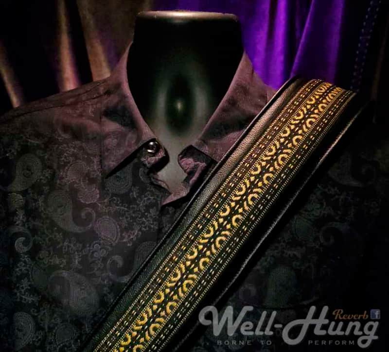Well-Hung "1969 Series - Mother Popcorn" 3" wide padded black leather guitar strap image 1