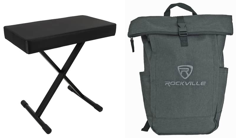 On-Stage KT7800+ Adjustable X-Style Keyboard Bench, Thick Cushion+Laptop Bag image 1