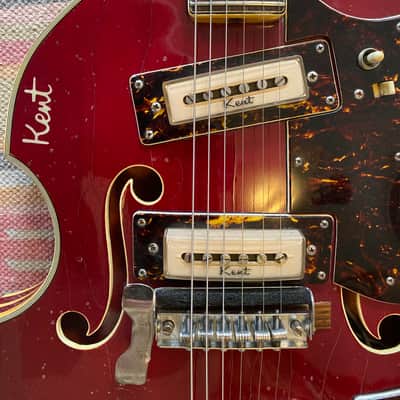 Kent 834 1960's Cherry Red Semi Hollowbody Guitar with white trim image 7