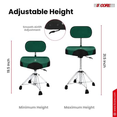5 Core Drum Throne w Backrest 4" Padded Stool Airlift Adjustable Drummer Chair image 3