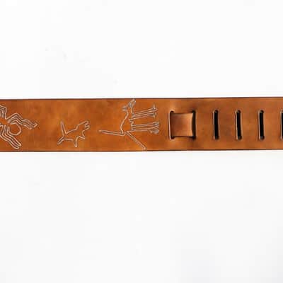 Burny Black custom made guitar strap leather - nasca lines brown/white made to order - oil image 7