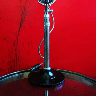 Vintage 1960's AMD 38-015 crystal microphone Hi Z "bullet" harp mic w cable and Aiwa stand Olson Monarch Calrad Argonne image 1
