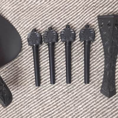 Hand Carved Violin Parts set for 4/4 size violin made of ebony wood image 1