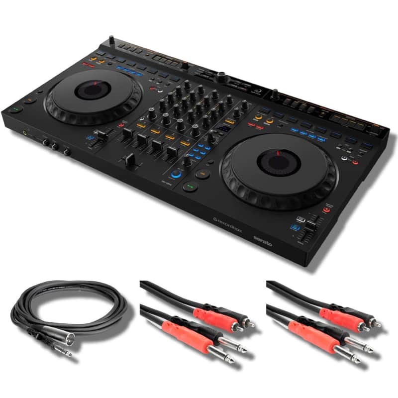 AlphaTheta DDJ-GRV6 4-Channel DJ Controller with 2x Hosa CPR-203 Dual 1/4" to Dual RCA Cables and Hosa STX-105M 1/4" TRS to XLR Cable image 1