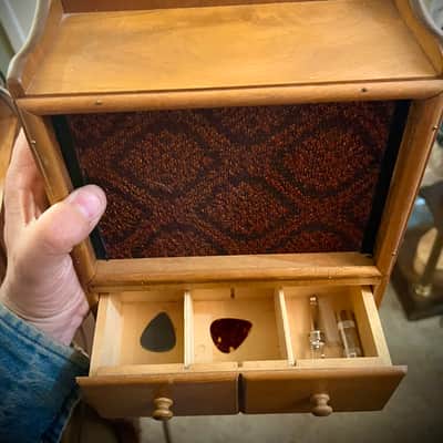 Rotary Connection Mini wallhanging guitar speaker cab. 5” Jensen Mod 5/30 speaker. Lil’ drawer for picks. Vintage style/sound. 2026 - Wood image 4