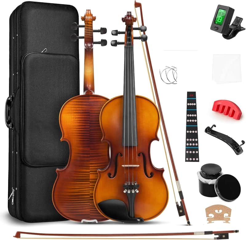 Violin 4/4 Full Size Set, Fiddle Solid Wood for Professional Intermediate Beginners Adults Teens Student Acoustic Violins Kit with Ebony Fittings, Hard Case, 2Pcs Violin Bow image 1