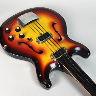 1960's Hohner Bartell Original Vintage Semi-Hollow Fretless Electric Bass Guitar image 9
