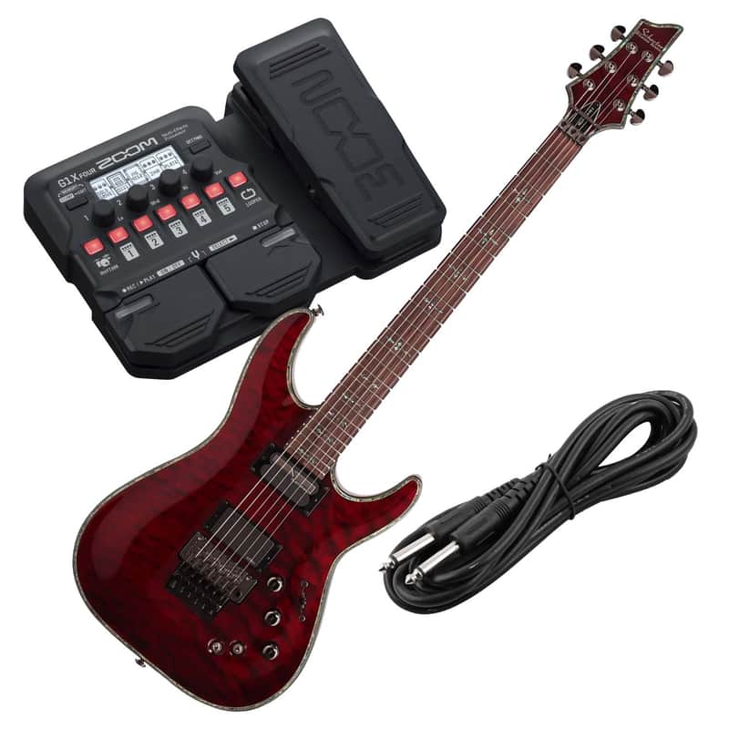 Schecter Hellraiser C-1 FR-S Electric Guitar – Black Cherry - Zoom G1X Pedal - 1/4 Cable Bundle