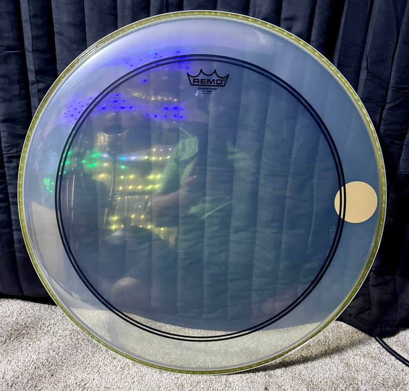 Remo Powerstroke P3 Clear Bass Drum Head with White Falam Slam Patch - 22" 2010s - Clear image 1