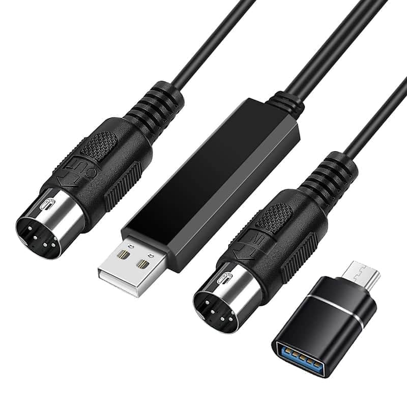 MIDI Cable Set to USB with Type C Adapter 2 in 1 MIDI Piano USB Cord from PC to Keyboard, Synthesizer, Electronic Drum, Electric Blow Pipe, 16 Channels for Windows, Mac, and Android (6 FT) image 1