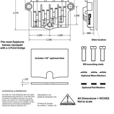 Babicz Full Contact Hardware 3 point bass bridge for Epiphone chrome image 2