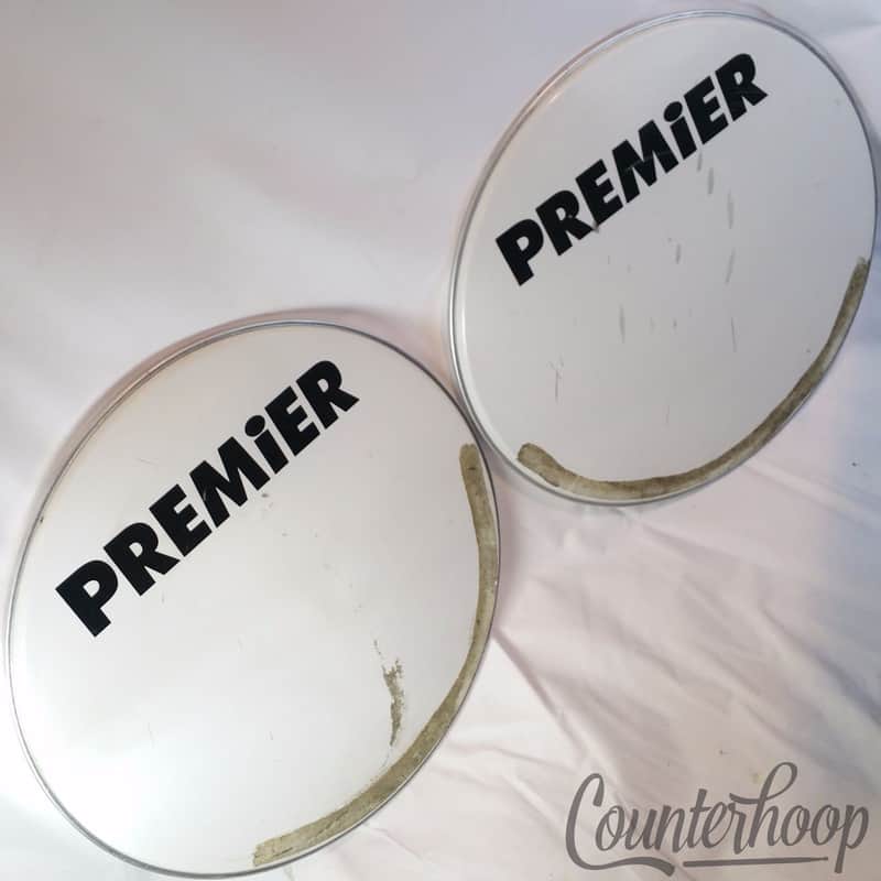 *Premier 2x 24" Bass Drum Heads White Opaque Vintage 80s Logo Batter+Resonant UK image 1