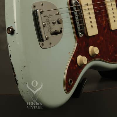 RARE custom color 1962 pre-CBS Fender Jazzmaster w/SLAB BOARD original SONIC BLUE over Sunburst image 10