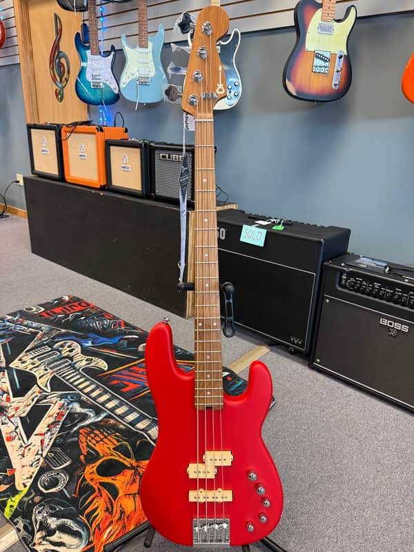 Charvel Charvel Pro-Mod San Dimas Bass PJ IV MAH – Satin Ferrari Red 2025 - Satin Ferrari Red image 1