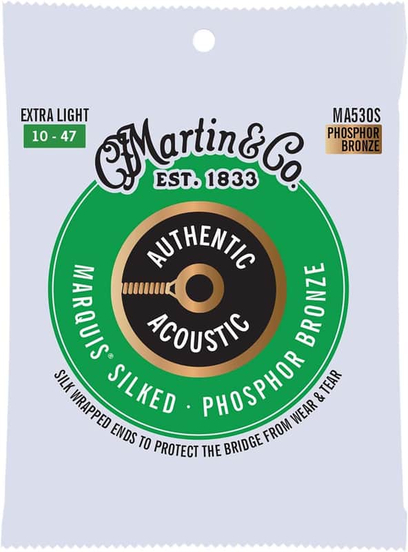 Martin Authentic Acoustic® Marquis® Silked Guitar Strings – Phosphor Bronze, Extra Light Gauge | Warm, Balanced Tone with Bridge Protection | Silk-Wrapped Ball Ends image 1