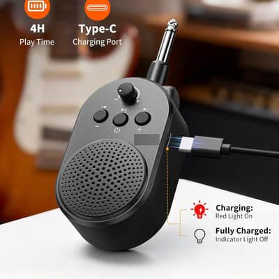 Mini Guitar Amp, 5W Portable Electric Practice Amp with Volume Control, Plug and Play, BT Rechargeable Plug-in Small Speaker for Guitar/Bass/Electric Instruments image 3