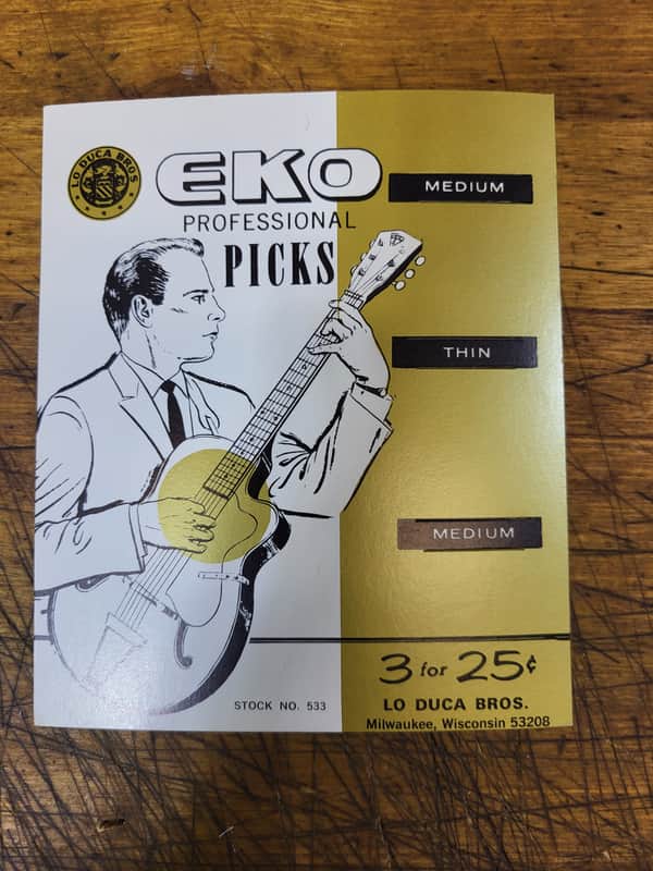 New Old Stock Vintage RARE 1965 Gold EKO Professional Pick Display Card Case Candy image 1