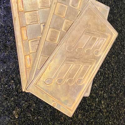 Circa 1980’s Gibson brass templates used for Rick Nielsen of Cheap Trick guitar. Gibson Korina Flying V inlays. image 5