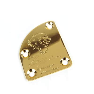 Asymmetrical Volute Neck Plate For bolt-on neck Guitars, Engraved Wolf Gold Plated image 3