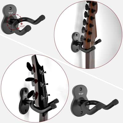 Guitar Wall Mount Hanger, 3 Pack Guitar Hanger for Wall, Black Metal Guitar Holder Rack Stand for Basses, Electric Guitar, Acoustic Guitar and Ukulele image 2