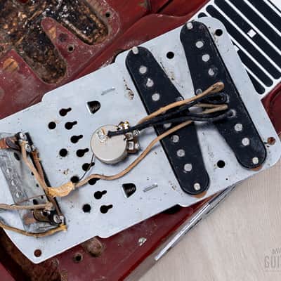 1955 Fender Stringmaster Dual 8 Console Lap Steel Double Neck Push Button, Red w/ Legs & Tweed Case image 12