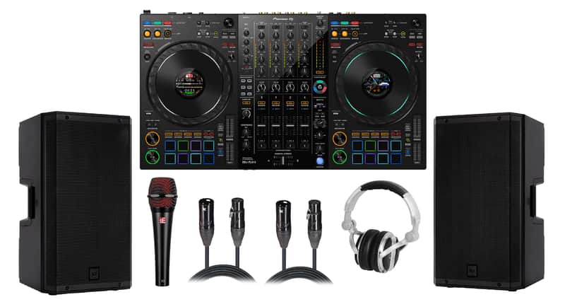 2x RCF ART 815-A Active Speakers, Pioneer DJ Controller, Headphone, V7 Microphone & Cables image 1