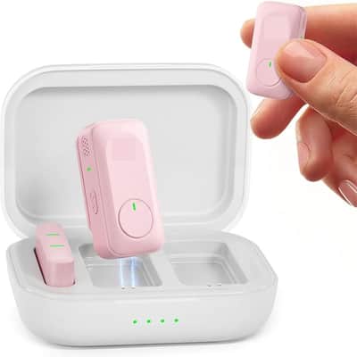 Wireless Lavalier Microphone System, Dual Clip-On Mics + Charging Case, 164ft Range Plug-and-Play for iPhone/Android, Advanced Noise Reduction, 48H Runtime-Video Recording, TikTok, YouTube, Pink image 1