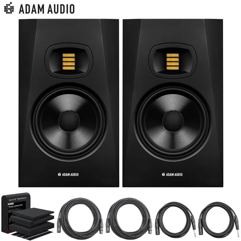 ADAM Audio T7V 7" Studio Monitor, Black (Pair) + Speaker Accessories Bundle image 1