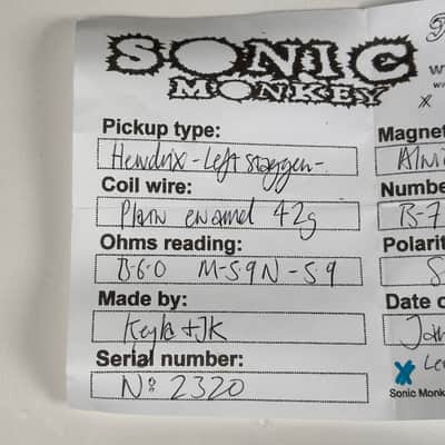 Joseph Kaye Sonic Monkey Hendrix Left Stagger Strat Stratocaster Pickup Set image 6